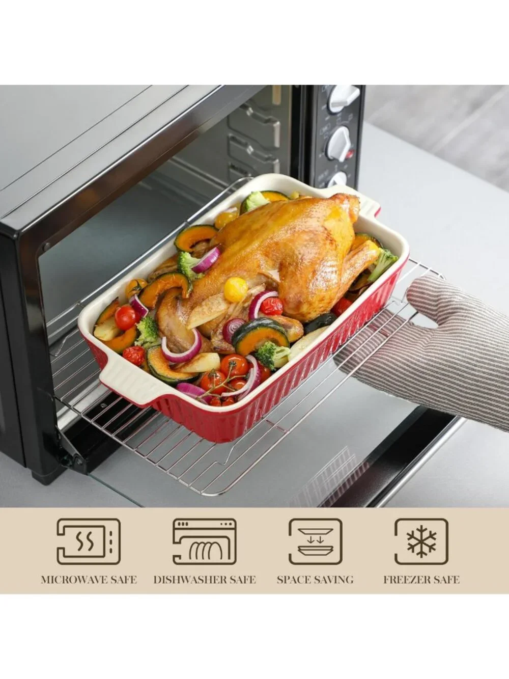 4-Piece Ceramic Bakeware Set for Oven - Casserole & Lasagna Dishes, Red